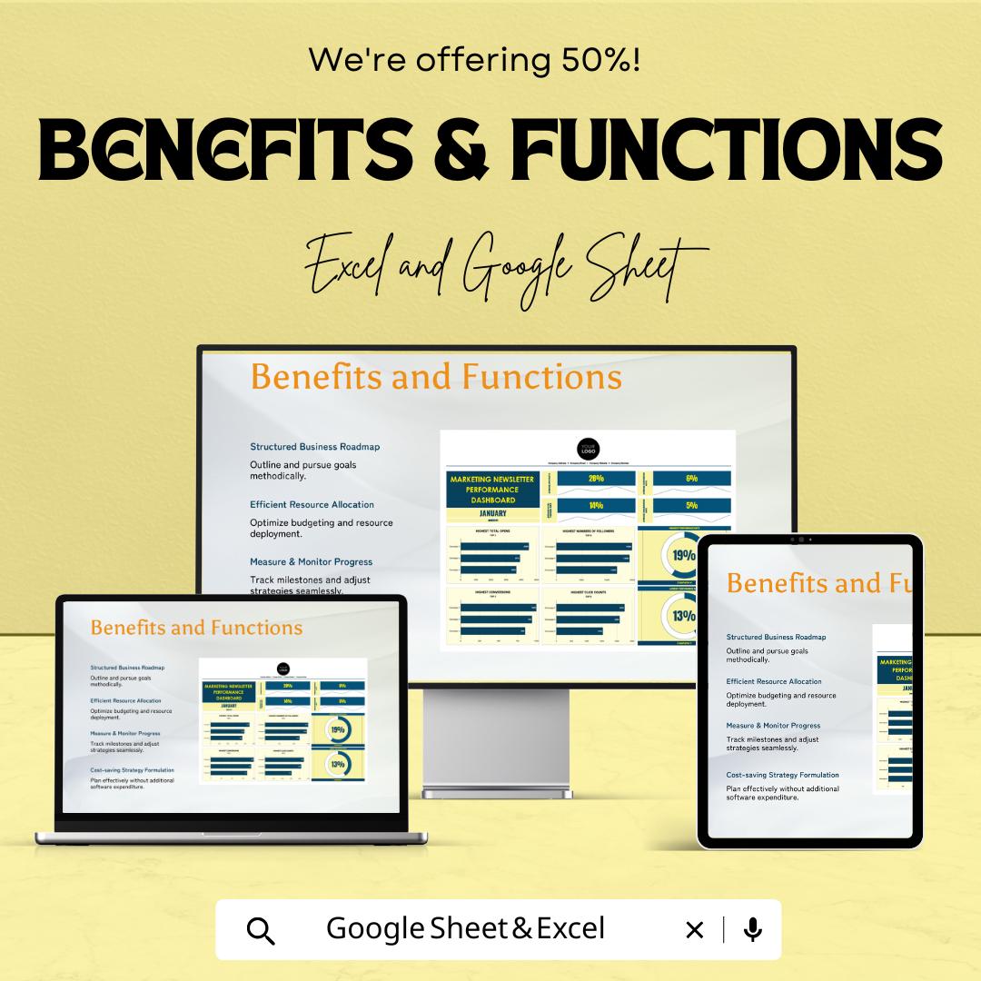 Marketing Newsletter Performance Dashboard | Track Email Campaign Metrics | Excel & Google Sheet Template | Monthly Reporting Tool