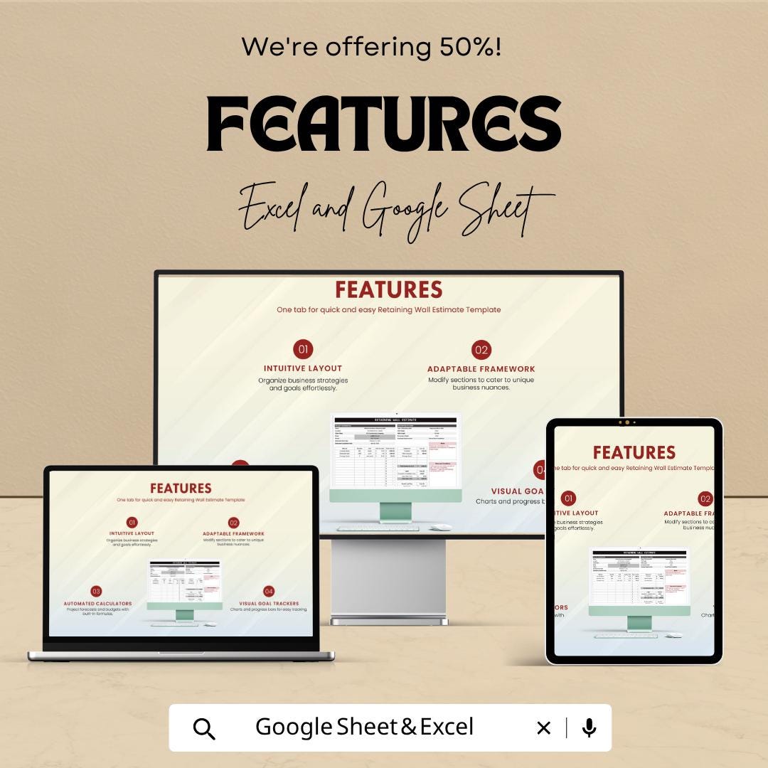 Retaining Wall Estimate Template Excel Google Sheets | Construction Estimate Template | Contractor Cost Calculator | Project Estimate Sheet