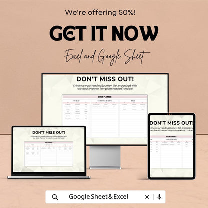 Book Planner Template | Reading Tracker Spreadsheet | Book Journal | TBR List Organizer | Google Sheets & Excel | Reading Log |