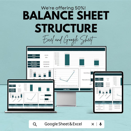 Balance Sheet Template Excel and Google Sheet | Financial Reporting Spreadsheet | Business Accounting Dashboard | Simple & Editable