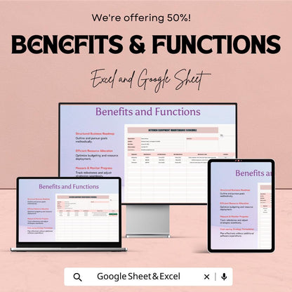 Kitchen Equipment Maintenance Schedule Sheet | Google Sheets & Excel Template for Efficient Kitchen Equipment Tracking