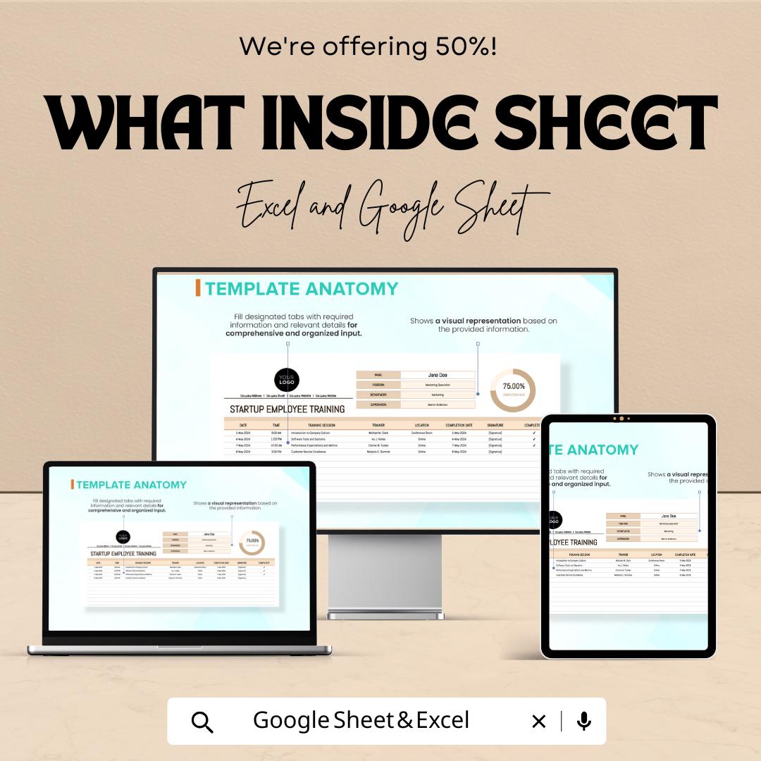 Startup Employee Training Log Template | Excel & Google Sheets | Employee Training Tracker | HR Training Record | Staff Training Log