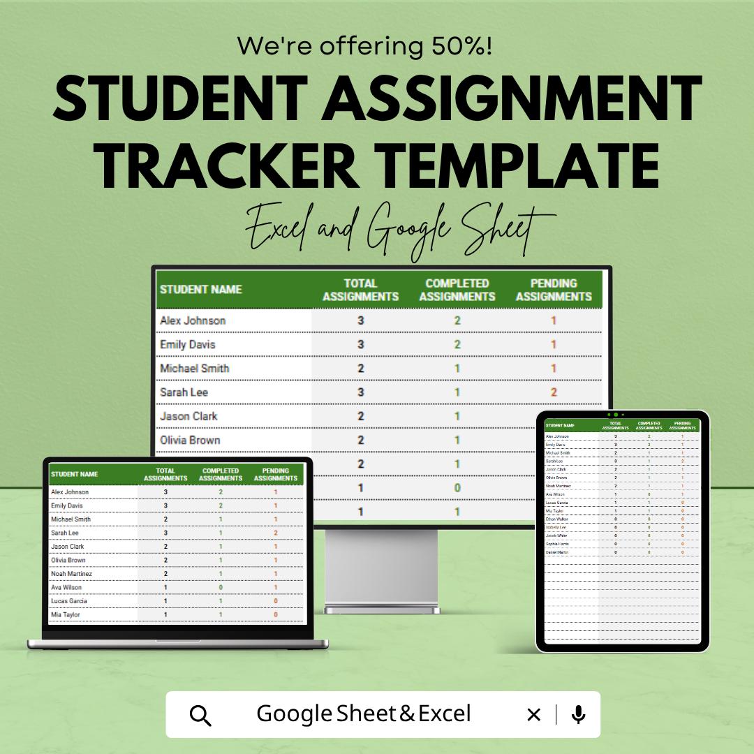 Student Assignment Tracker Template | Homework Tracker Spreadsheet | Study Planner | Assignment Log | Deadline Tracker