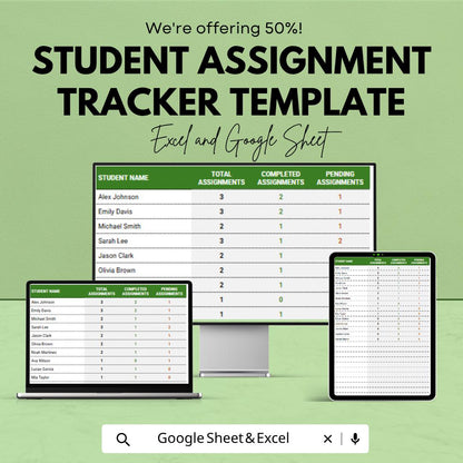 Student Assignment Tracker Template | Homework Tracker Spreadsheet | Study Planner | Assignment Log | Deadline Tracker