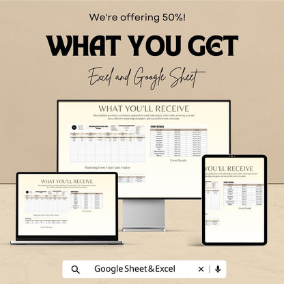 Marketing Event Ticket Sales Tracker Template | Event Ticket Spreadsheet | Ticket Inventory & Revenue Tracker | Event Sales Dashboard