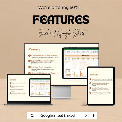 Travel Log Template | Excel Travel Tracker Spreadsheet | Google Sheets Travel Planner | Vacation Organizer | Trip Budget Planner |