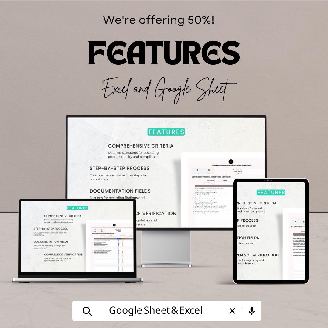Operations Product Inspection Checklist Template | Quality Control Checklist | Excel & Google Sheets