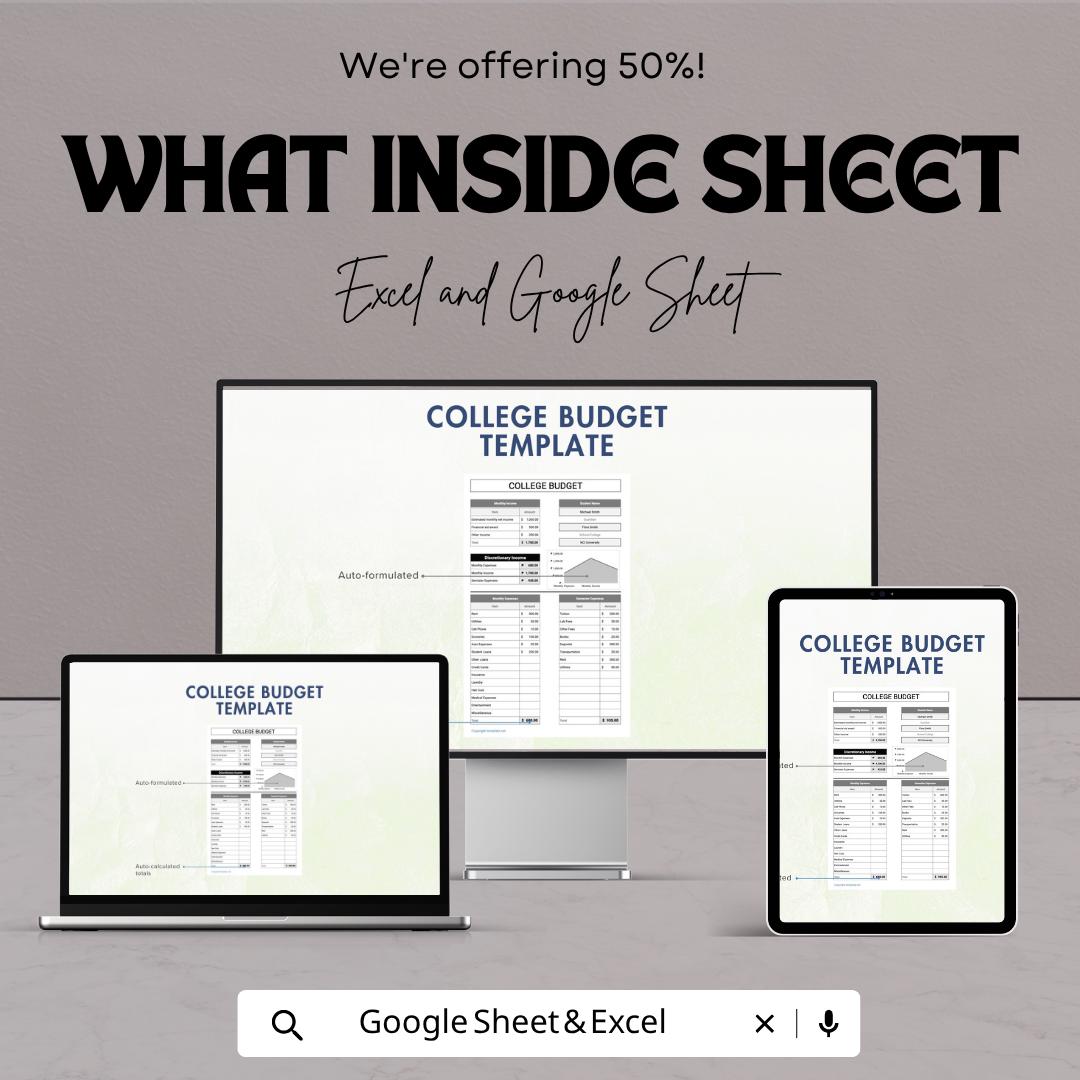 College Budget Template | Student Budget Planner Monthly Expense Tracker | Financial Planning Spreadsheet Digital Download