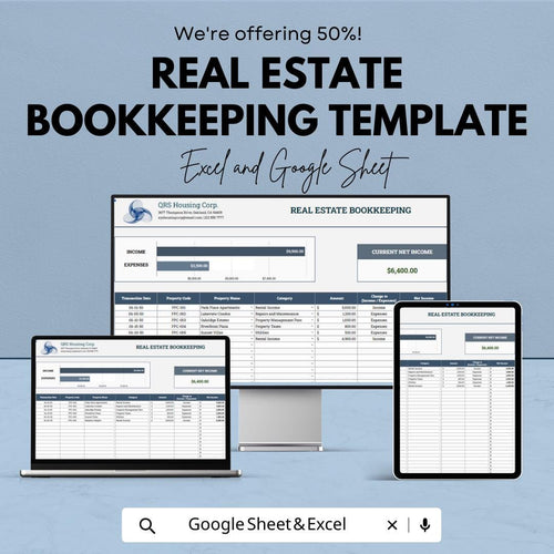 Real Estate Bookkeeping Template | Rental Property Accounting Spreadsheet | Income Expense Tracker | Excel & Google Sheets