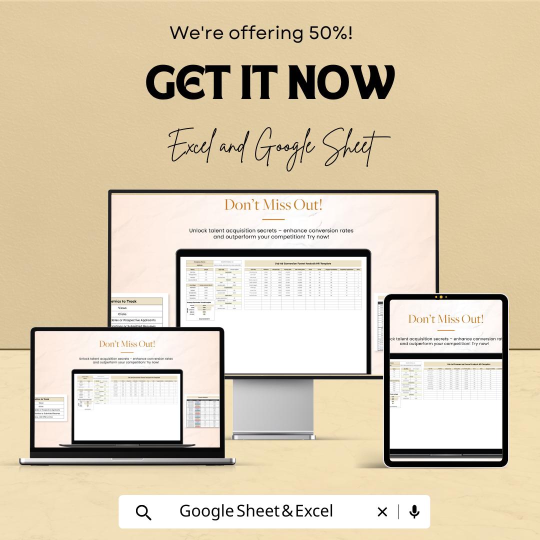 Job Ad Conversion Funnel Analysis HR Template | Hiring Funnel Dashboard | Recruitment Metrics | Excel & Google Sheets