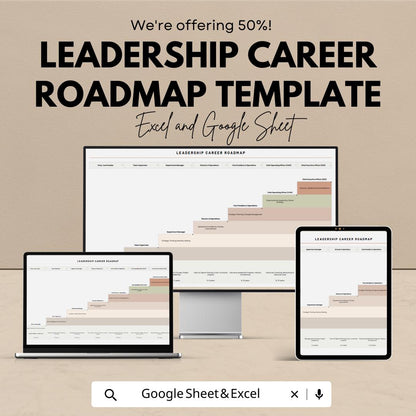 Leadership Career Roadmap Template | Career Development Planner | Leadership Growth Plan | Career Progress Tracker