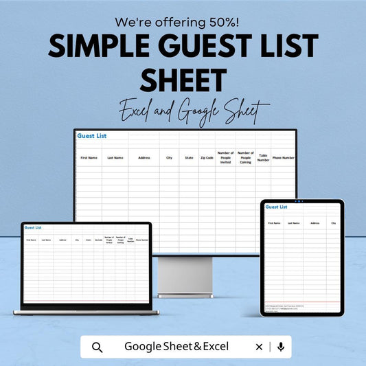 Simple Guest List Sheet - Excel and Google Sheets Template for Event Planning, Guest Tracking & RSVP Management