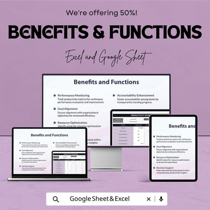 Productivity Scorecard Template | KPI Tracker Spreadsheet | Performance Dashboard | Business Productivity Tracker
