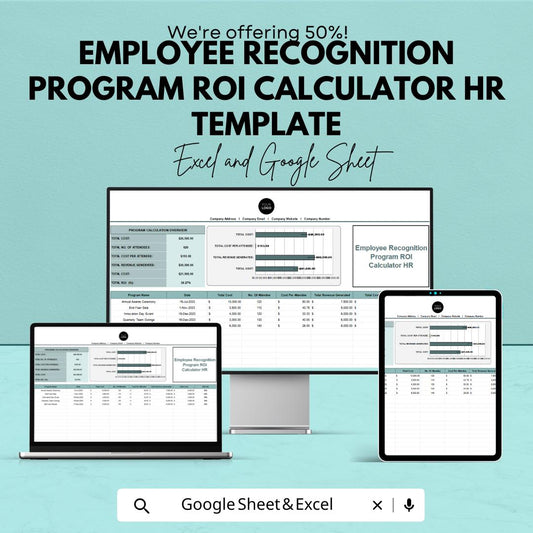 mployee Recognition Program ROI Calculator HR Template | HR Roi Analysis Tool | Excel and Google Sheets Recognition Tracker