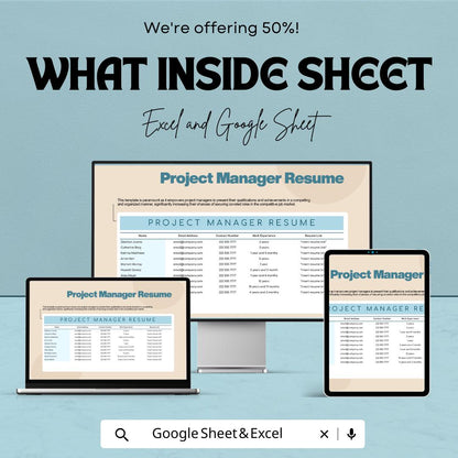 Project Manager Resume Template | Professional Resume Template | Editable Spreadsheet Resume | Modern CV Format
