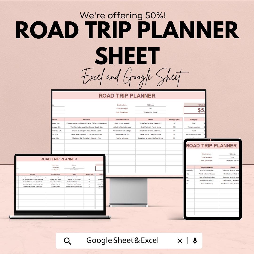 Road Trip Planner Sheet | Travel Itinerary Template | Google Sheet for Efficient Trip Planning | Customizable Travel Planning Template