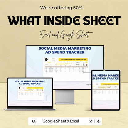 Social Media Marketing Ad Spend Tracker Template Excel & Google Sheets | Advertising Budget Spreadsheet | Campaign Performance Tracker