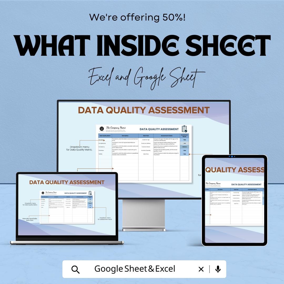Data Quality Assessment Sheet | Excel and Google Sheets Template for Data Accuracy & Analysis