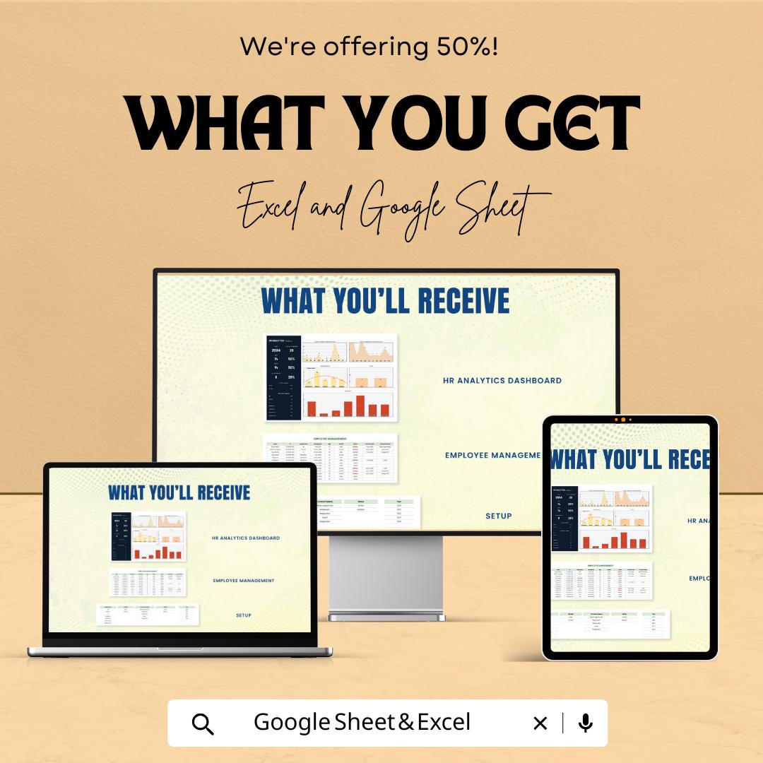 HR Analytics Dashboard - Excel & Google Sheet Template | Employee Management | HR Data Analytics Tool | HR Dashboard for Workforce Insights