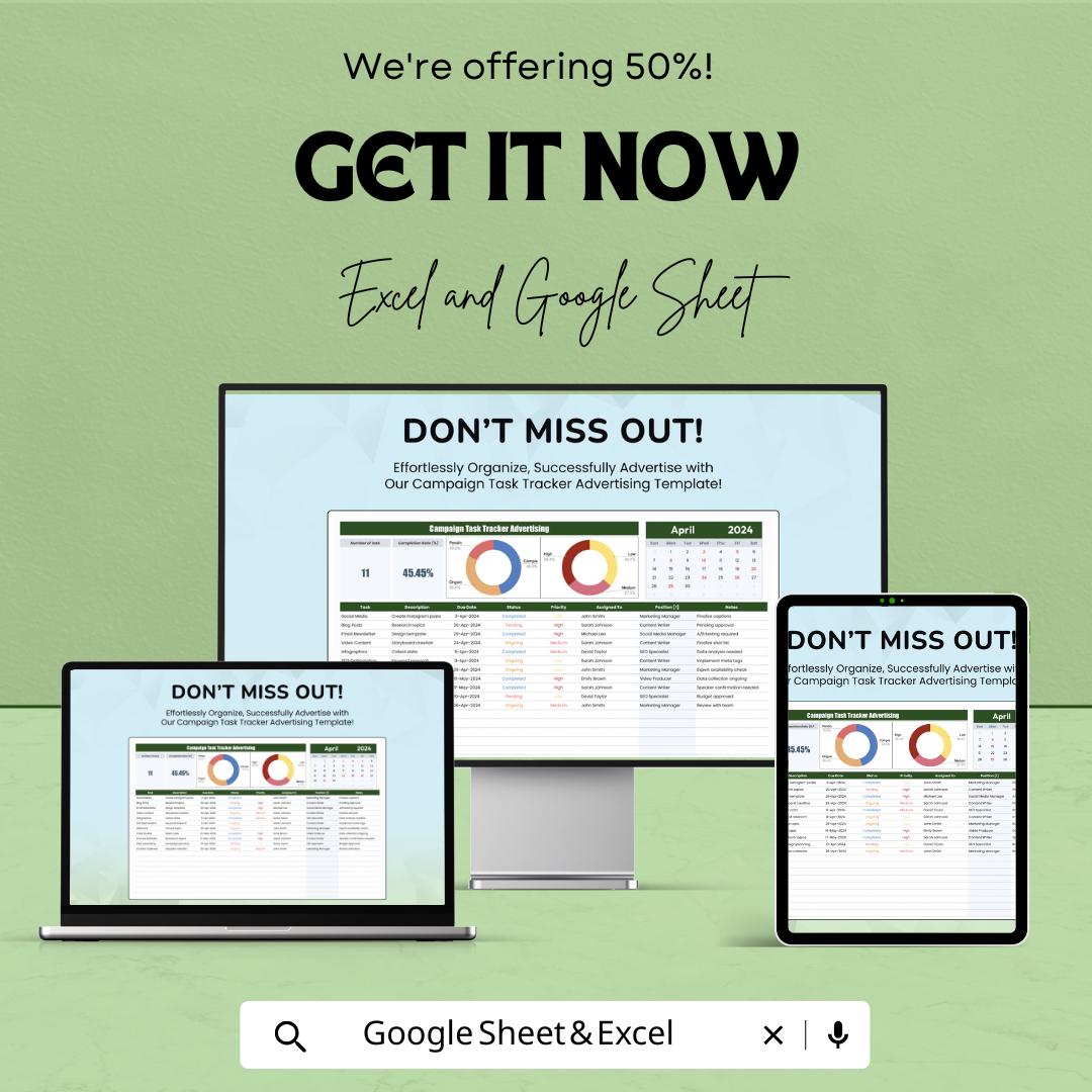 Campaign Task Tracker Advertising Template | Campaign Planner Dashboard | Task Status Tracker | Advertising Workflow Sheet