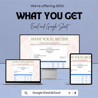 Startup Marketing Budget Template  | Marketing Budget Planner | Expense Tracker Spreadsheet | Small Business Budget