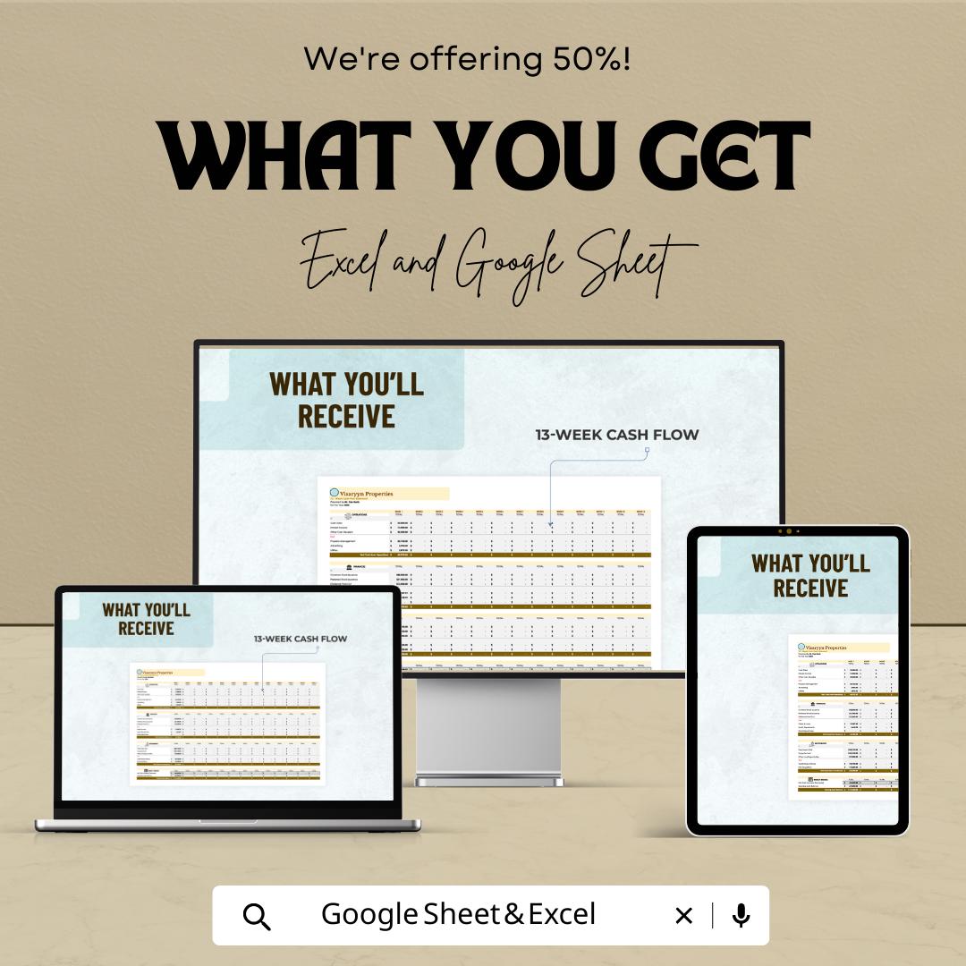 13 Week Cash Flow Template | Weekly Cash Flow Forecast Spreadsheet | Business Cash Flow Tracker | Excel and Google Sheets Financial Planner