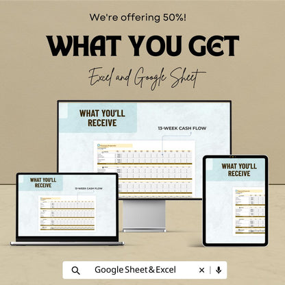 13 Week Cash Flow Template | Weekly Cash Flow Forecast Spreadsheet | Business Cash Flow Tracker | Excel and Google Sheets Financial Planner