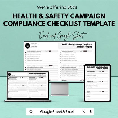 Health and Safety Compliance Checklist, Safety Campaign Tracker, Workplace Safety Template, OSHA Checklist, Google Sheets & Excel