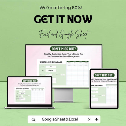 Customer Database Excel Template | Excel & Google Sheets Client Management System | Customer Records Tracker | Business Database Spreadsheet