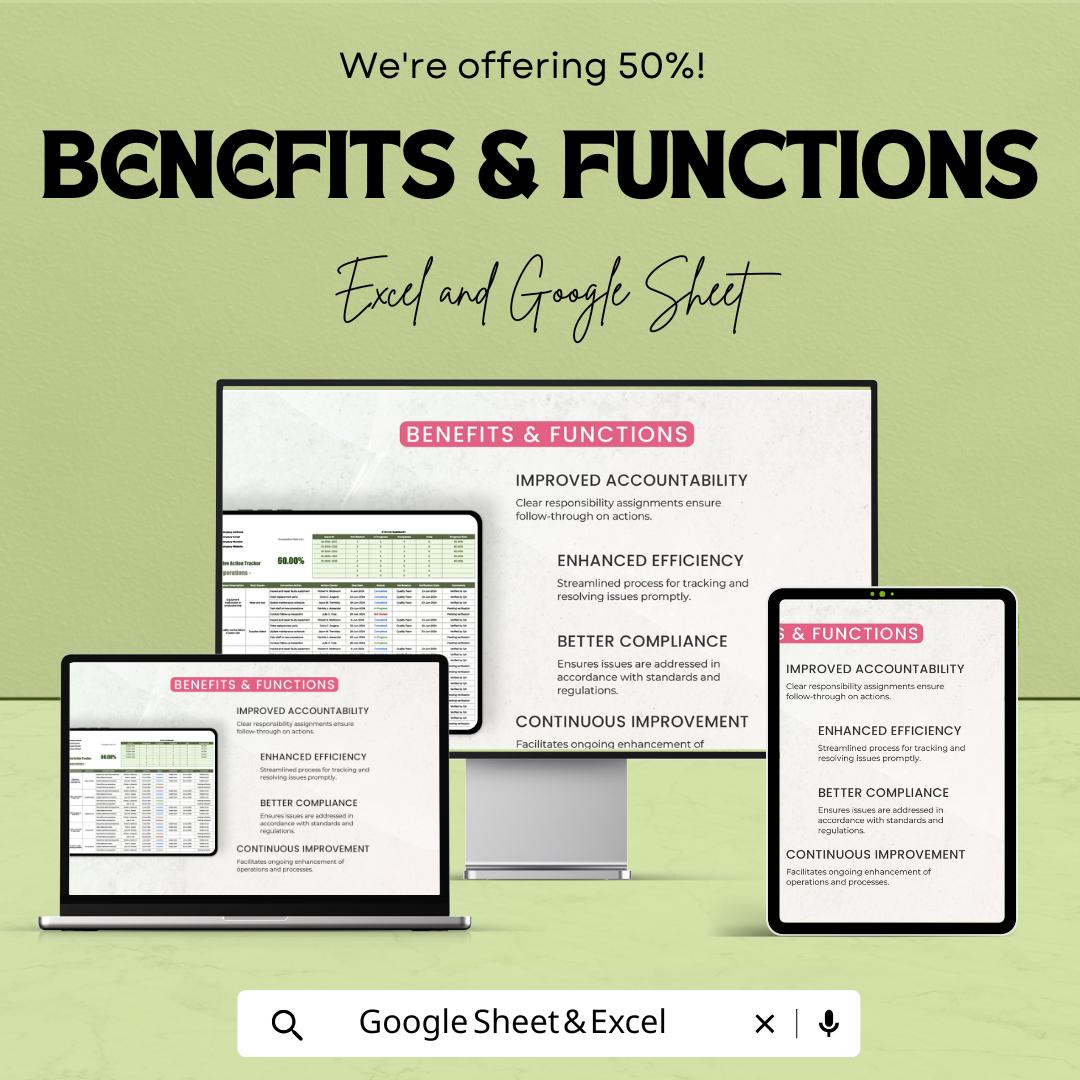 Operations Corrective Action Tracker Template | Excel and Google Sheets | CAPA Tracker | Operations Management & Compliance Tool