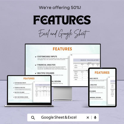 Basic Calculator Sheet for Excel and Google Sheets | Financial & Math Calculation Template | Instant Download