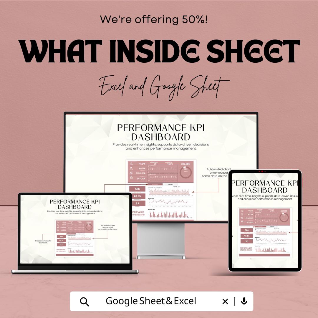 Performance KPI Dashboard | Excel & Google Sheets Dashboard Template | KPI Tracker | Business Analytics Report | Editable Dashboard