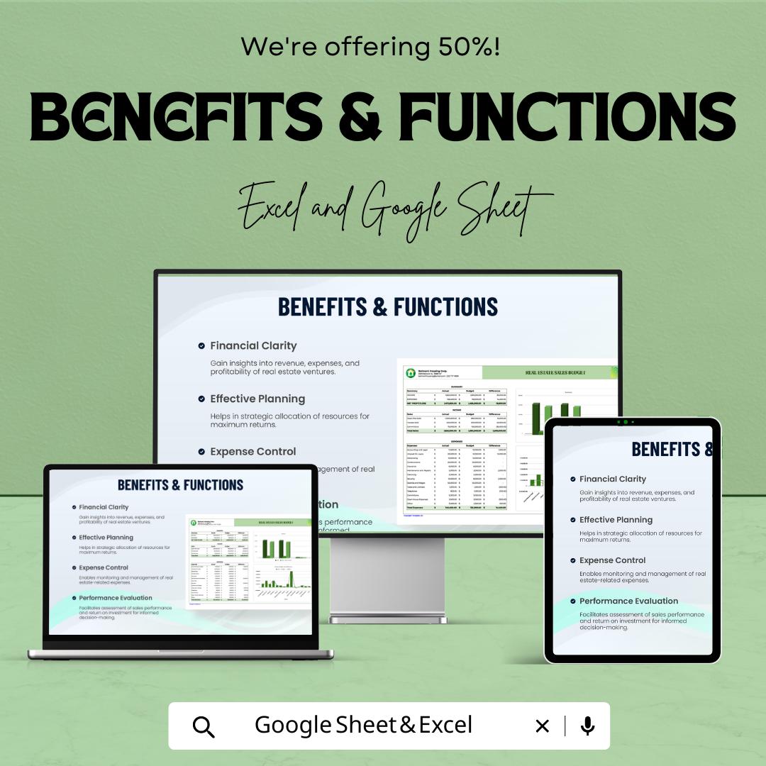 Real Estate Sales Budget Template, Property Budget Spreadsheet, Realtor Income Tracker, Commission Calculator, Excel & Google Sheets