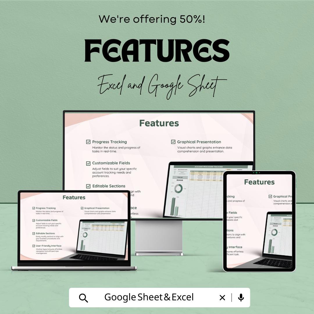 Account Procedure Tracking Sheet | Excel & Google Sheet Template | Task and Budget Tracker | Expense Log | Progress Tracking | 50% OFF!
