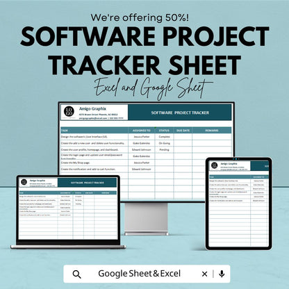 Software Project Tracker Sheet – Editable Google Sheet and Excel | Task Management Dashboard | Project Milestone & Bug Tracker
