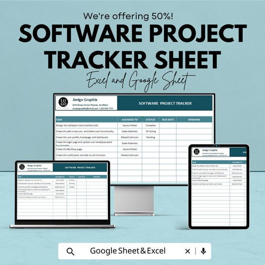 Software Project Tracker Sheet – Editable Google Sheet and Excel | Task Management Dashboard | Project Milestone & Bug Tracker