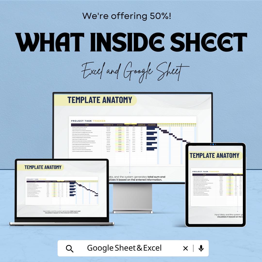 Project Task Tracker Template | Task Management Spreadsheet | Project Planner Sheets | Progress & Status Tracker