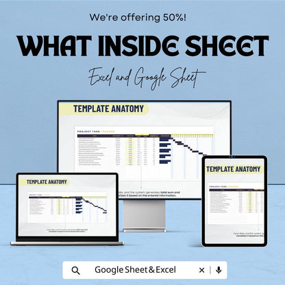 Project Task Tracker Template | Task Management Spreadsheet | Project Planner Sheets | Progress & Status Tracker