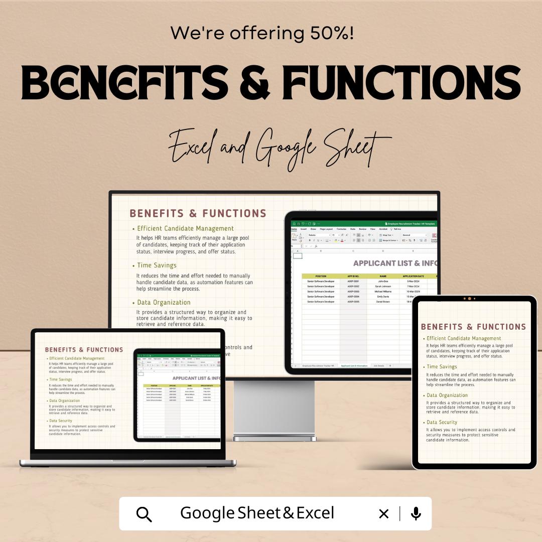 Employee Recruitment Tracker HR Template | Hiring Pipeline Tracker | Applicant Tracking Spreadsheet | Excel & Google Sheets