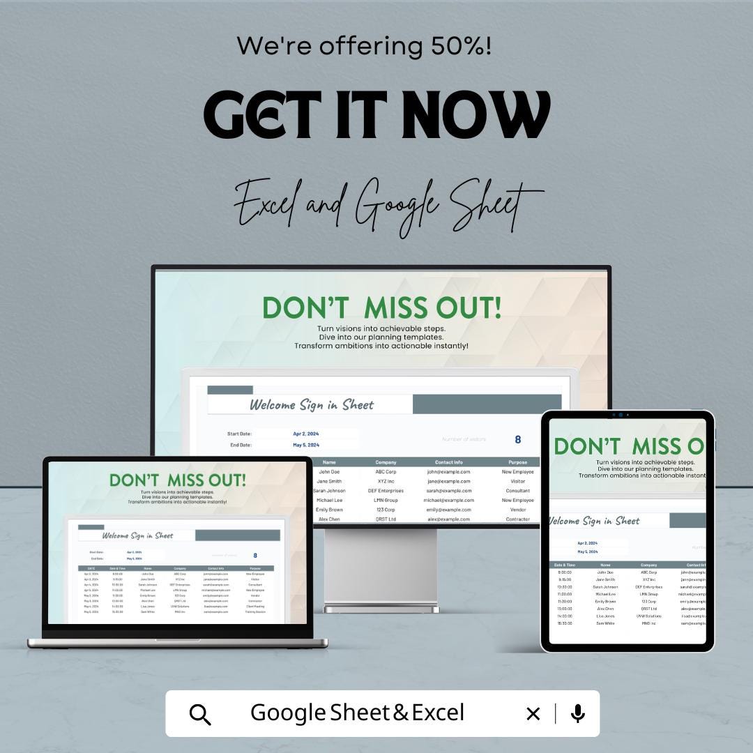 Welcome Sign-In Sheet | Excel & Google Sheets | Customizable | Easy Event Check-In Template