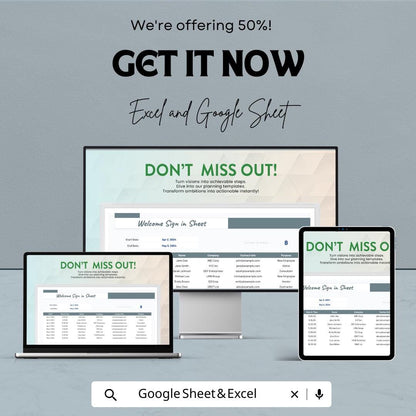 Welcome Sign-In Sheet | Excel & Google Sheets | Customizable | Easy Event Check-In Template