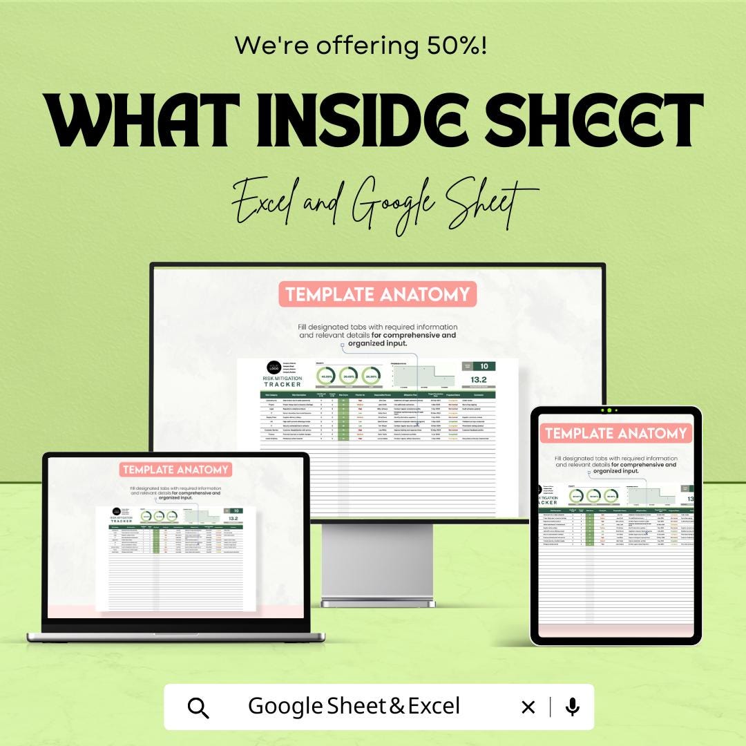 Risk Mitigation Tracker Template | Risk Assessment and Management Tool | Project Risk Register Spreadsheet | Excel & Google Sheets