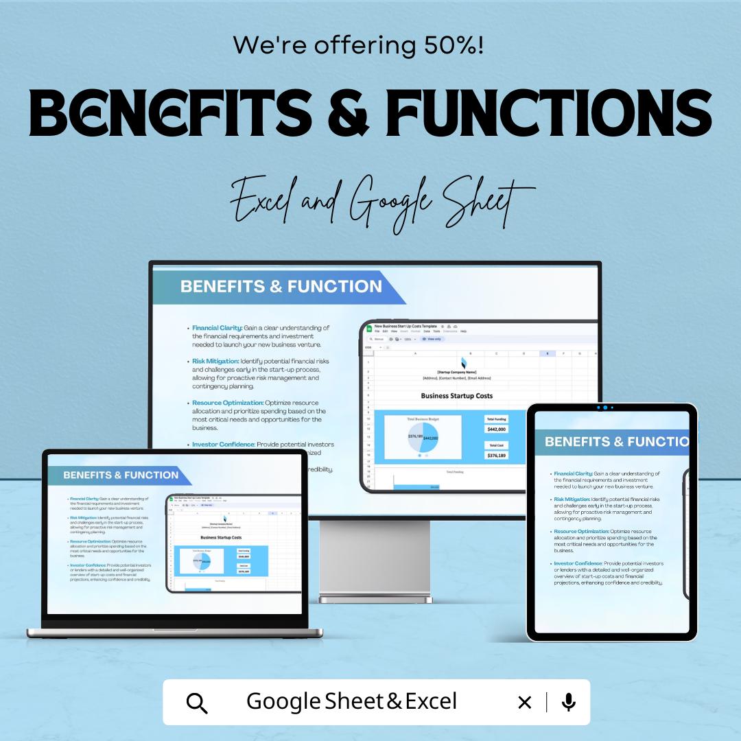 New Business Start Up Costs Sheet - Google Sheets | Startup Budget Planner | Investment & Expense Tracker | Business Planning Template |