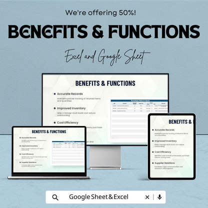 Purchase Return Book Template | Business Return Tracker | Supplier Return Record | Purchase Return Register