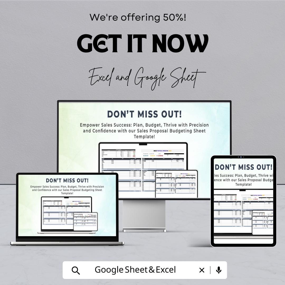 Sales Proposal Budgeting Sheet | Google Sheets & Excel | Expense Tracker | Revenue Forecast | Resource Allocation | Sales Budget Planner