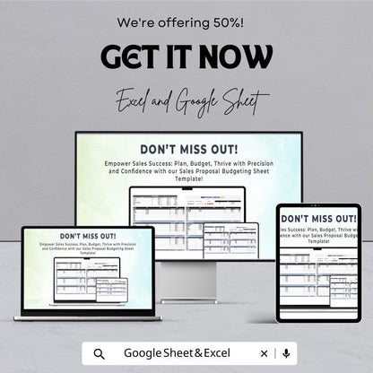 Sales Proposal Budgeting Sheet | Google Sheets & Excel | Expense Tracker | Revenue Forecast | Resource Allocation | Sales Budget Planner