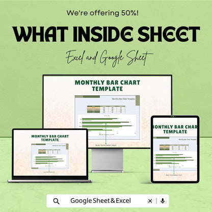 Monthly Sales Tracker Excel Template | Bar Chart Dashboard Google Sheets | Monthly Report Spreadsheet | KPI Performance Tracker |