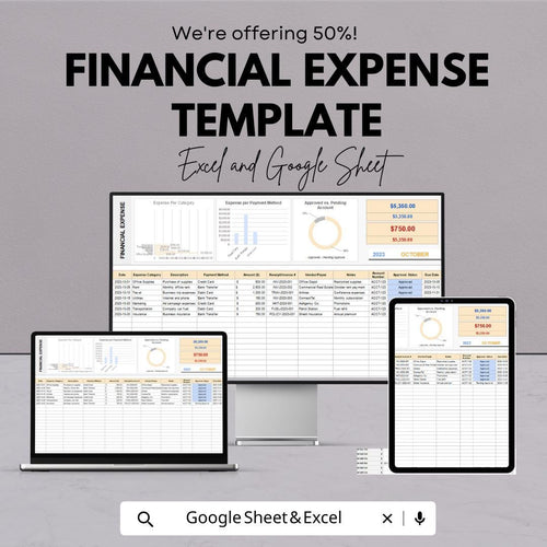 Financial Expense Template | Expense Tracker Spreadsheet | Budget Expense Log | Monthly Spending Tracker
