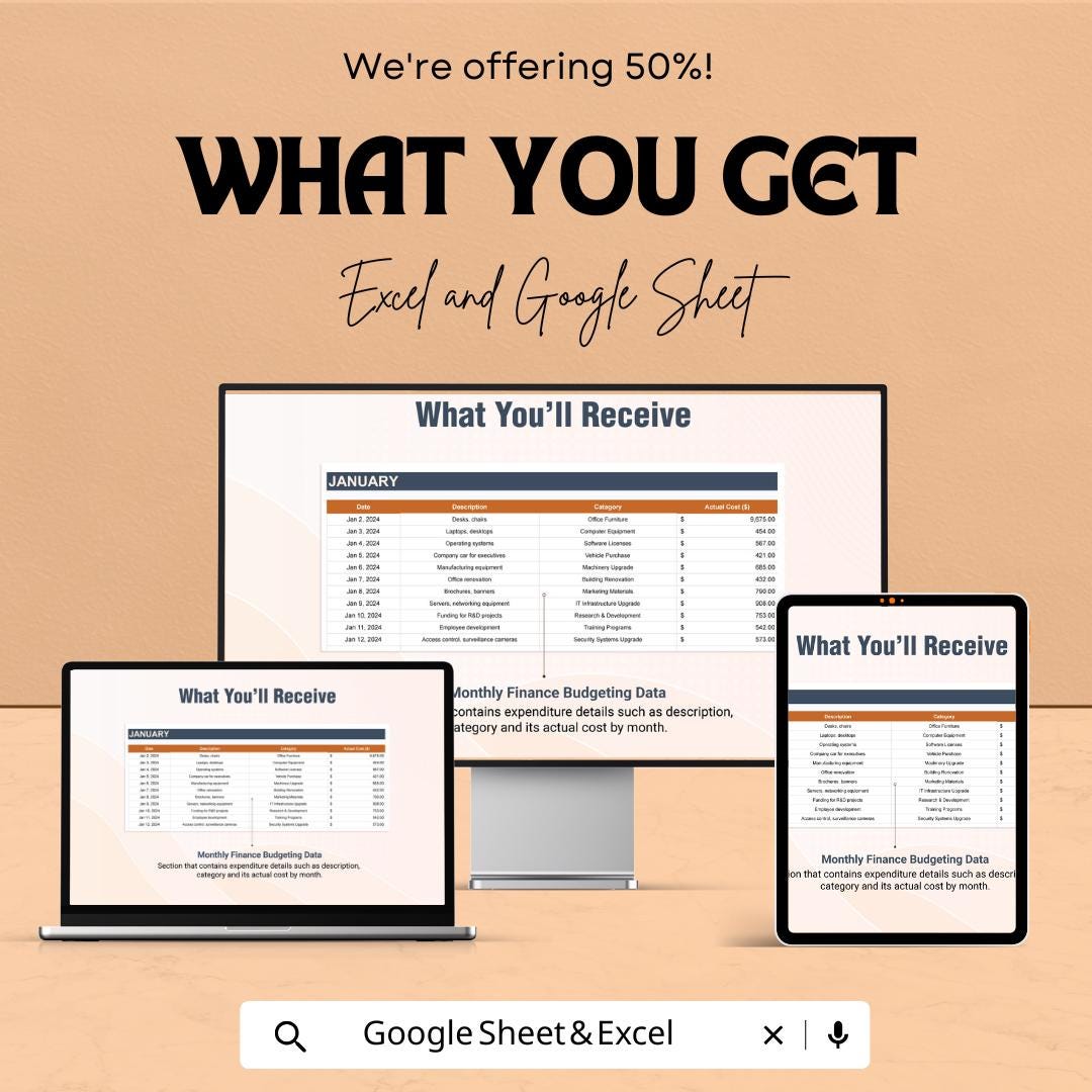 Finance Capital Expenditure Budgeting Sheet | Excel & Google Sheets Template for Budget Planning | Capital Expenditure Tracker