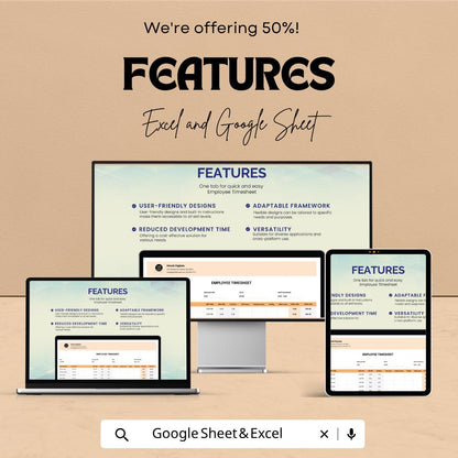 Employee Timesheet Template | Timesheet Spreadsheet | Work Hours Tracker | Payroll Template | Excel & Google Sheets | Staff Time Log Sheet